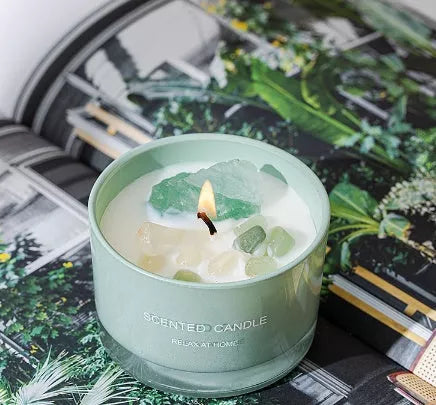 Handmade crystal glass aromatherapy candle in soy wax, available in six colours