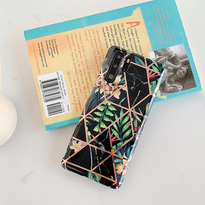 Floral lattice pattern Huawei phone case in various colours showing TPU PC construction