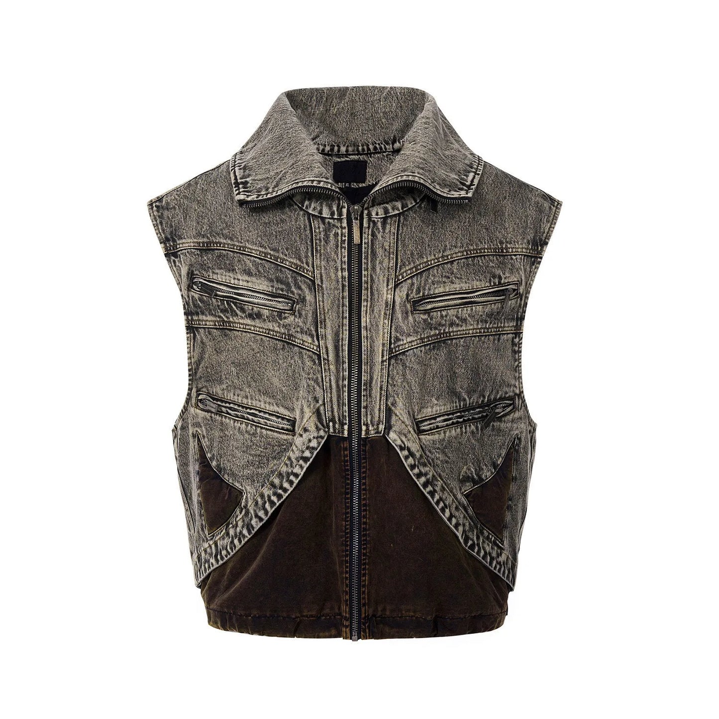 Men's sleeveless denim vest with front zipper closure in cotton fabric