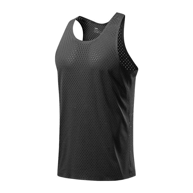 Men's solid colour sleeveless sports vest in polyester, shown in B14 Green.