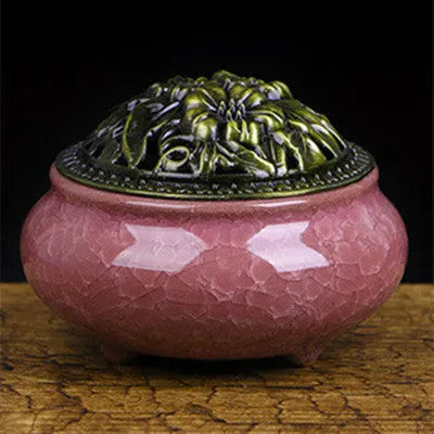 Retro ceramic incense burner in multiple glaze colours with 8cm diameter and 7cm height