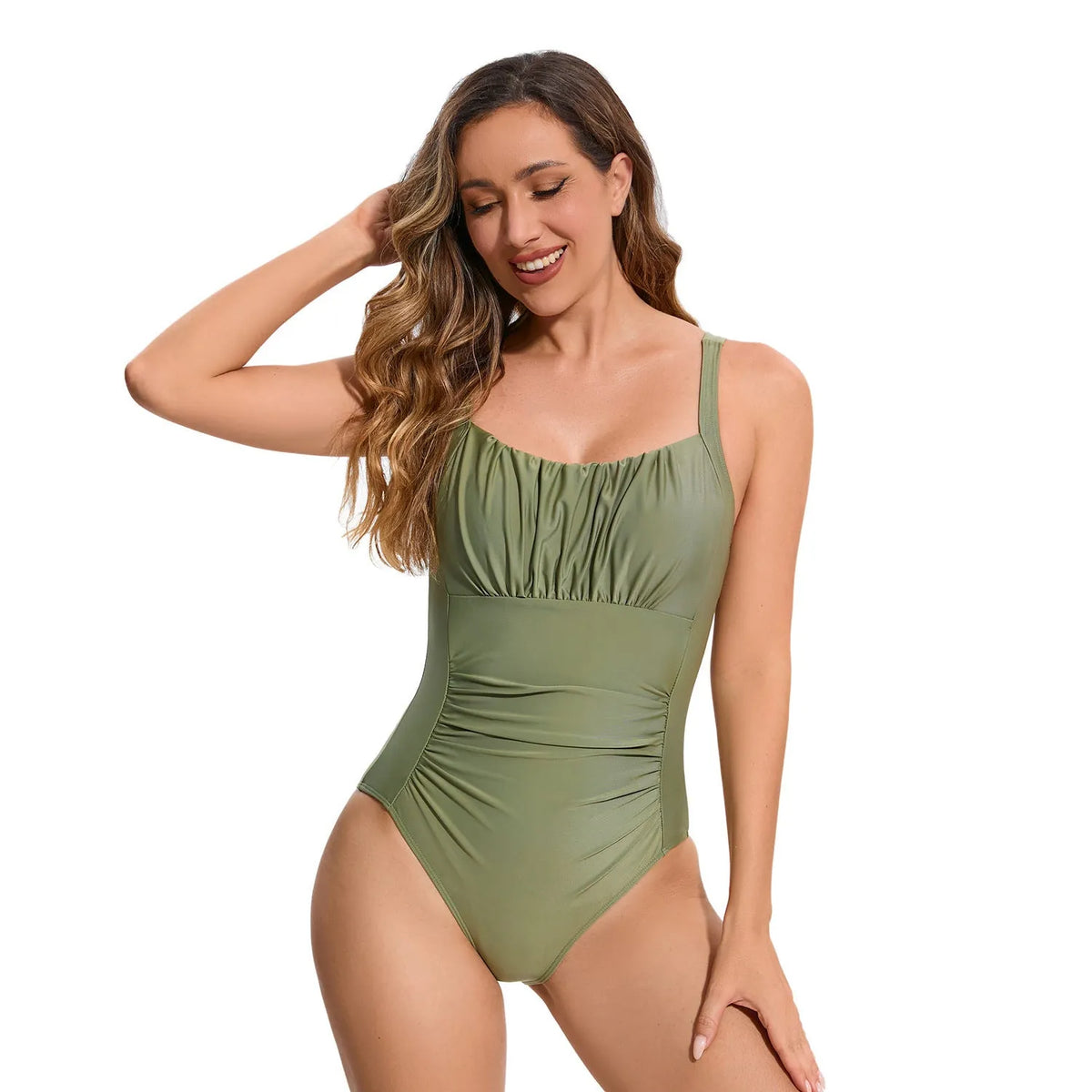 Women's one-piece swimsuit in multicolour prints including leopard print, navy blue and red, sizes S to XXL