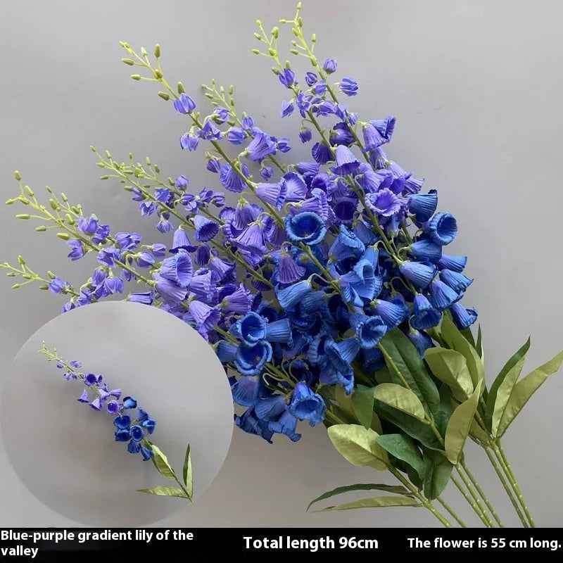 Haze blue silk flower bouquet with campanula, linglan, and wildflowers for home decoration