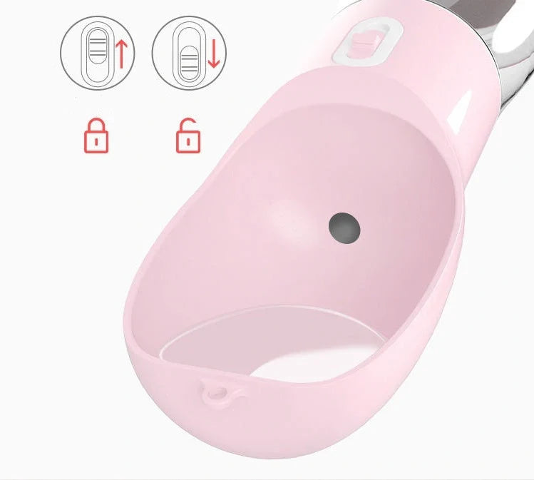 Traveling Out Portable Dog Water and Food Dispenser in pink, green, blue, and gray