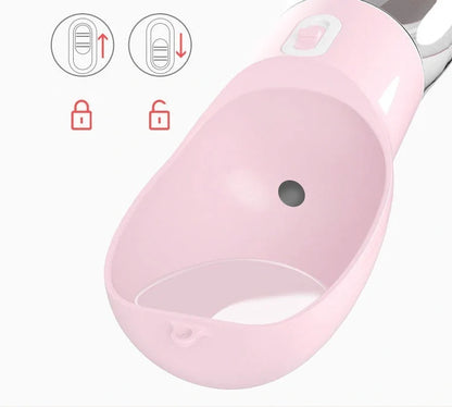 Traveling Out Portable Dog Water and Food Dispenser in pink, green, blue, and gray