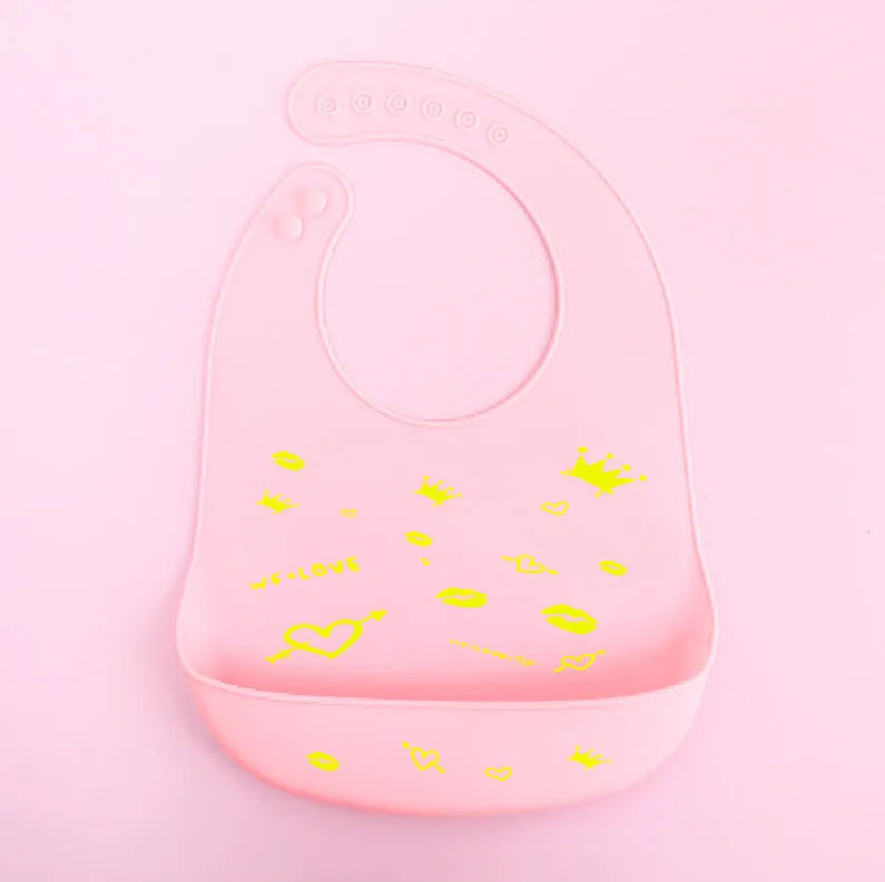 Silicone baby bib with cartoon print, waterproof and antifouling, for ages 0-6 years