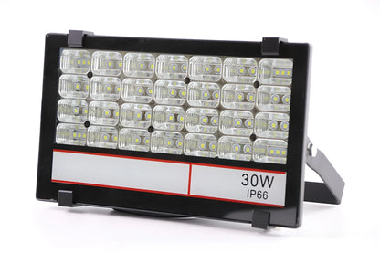 Black Angel Eyes 30W LED stadium projection light with aluminium alloy body and tempered glass lens