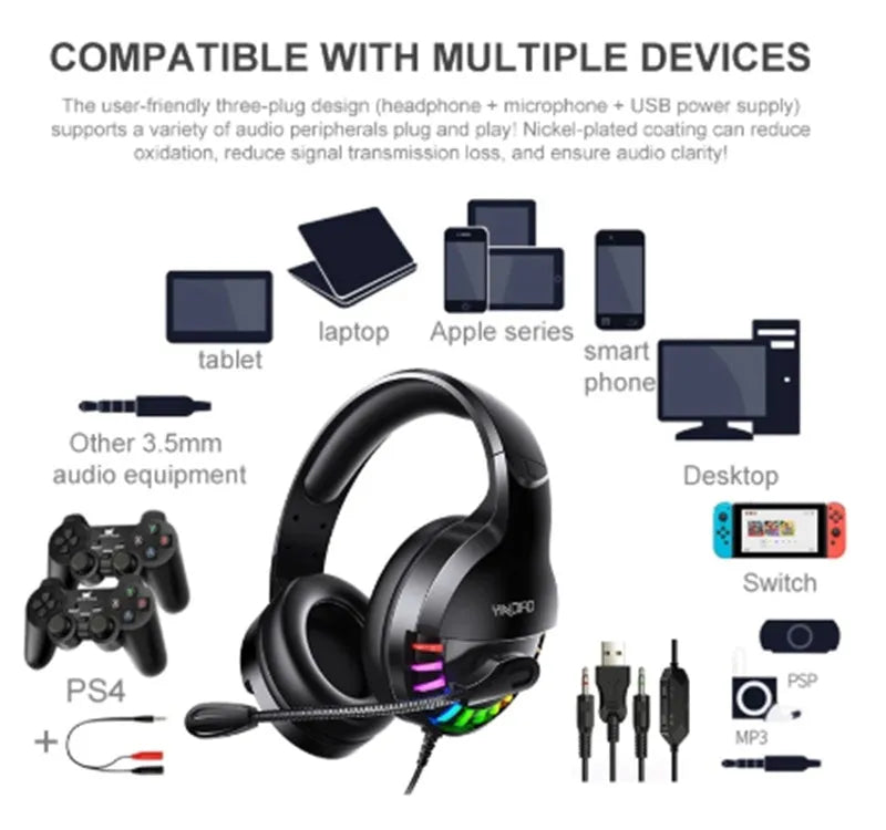 Black wired gaming headset with microphone and sound card line control on cable