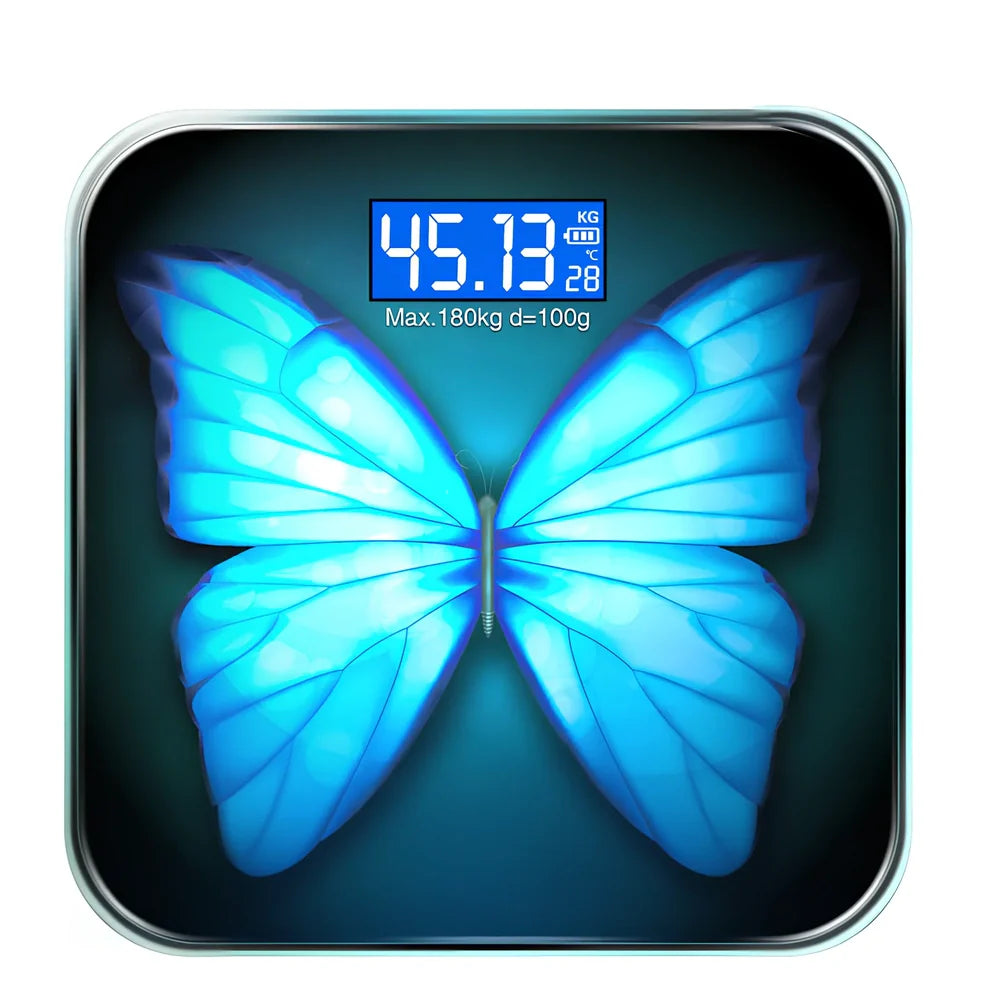Youmei digital weight scale with 6mm tempered glass surface and blue backlit LCD display