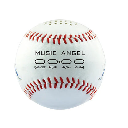 A green Bluetooth speaker shaped like a baseball with a USB port.