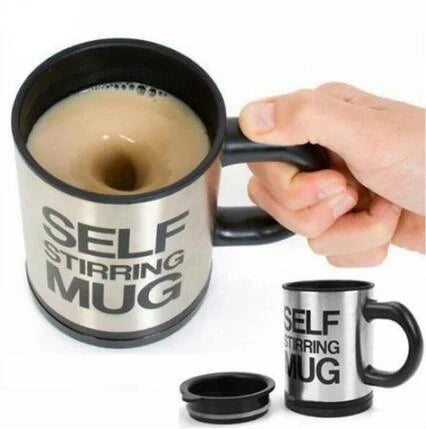 Self-stirring magnetic mug in stainless steel with food-grade PP plastic lid