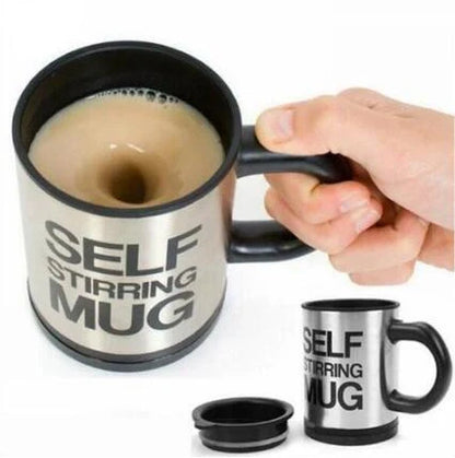 Self-stirring magnetic mug in stainless steel with food-grade PP plastic lid