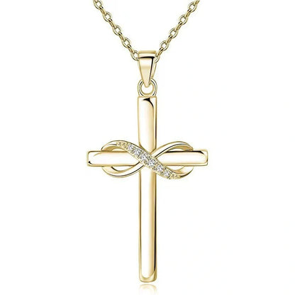 Elegant gold cross and infinity pendant necklace for women, showcasing timeless beauty and spiritual meaning.