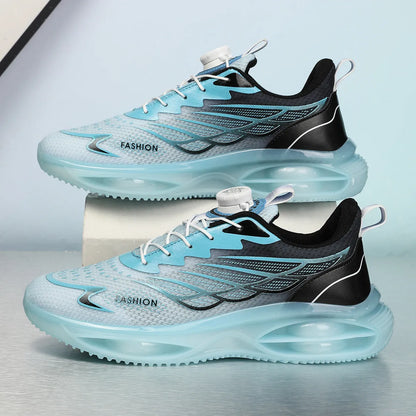 Casual breathable shoes in sky blue colour with low top design and rubber sole.