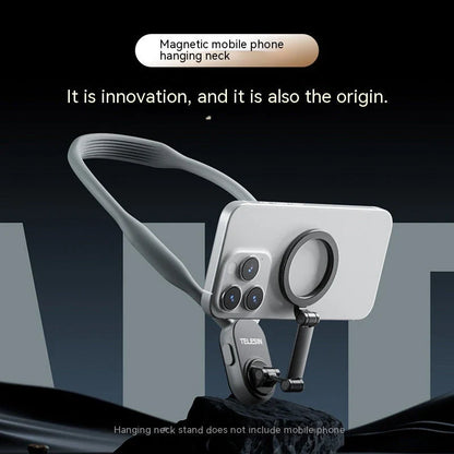 Magnetic silicone phone neck mount with adjustable design and quick-release feature for hands-free mobility