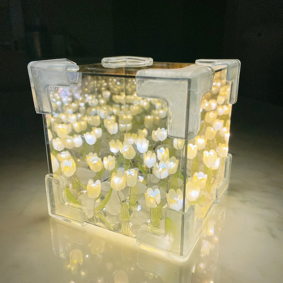 DIY tulip flower night light material pack showing mirror finish components in multiple colours