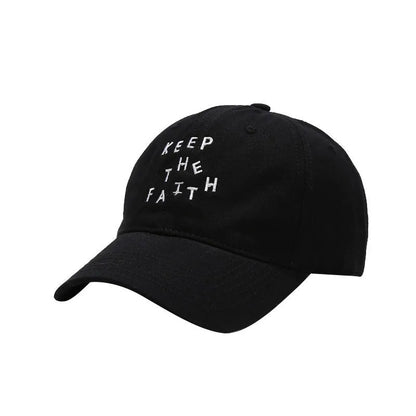 Men's cotton baseball cap with small embroidered letters on front in adjustable dome design