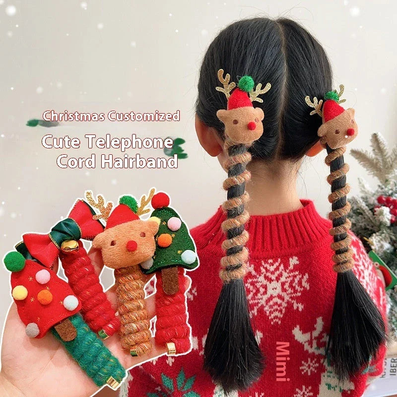 Festive Christmas-themed hair ties with cute designs like bells, trees, and reindeer for kids