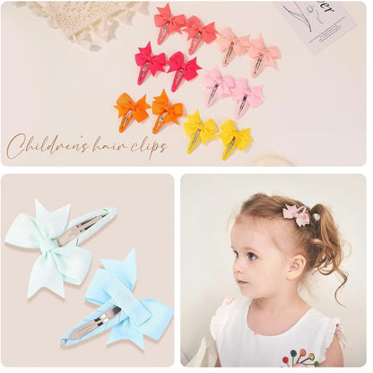 40 assorted colour snap hair bow clips with grosgrain ribbon bows measuring 2 inches wide