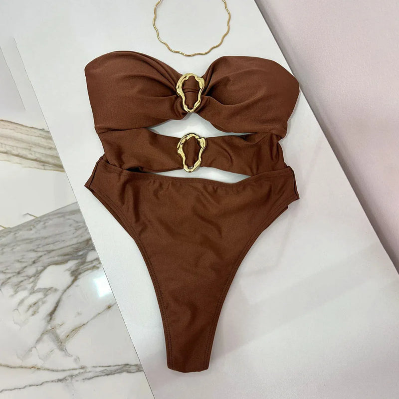 One-Piece Swimsuit for Women Solid Colour Nylon Swimwear in Black Brown or Red Sizes S M L Asian Fit for Swimming and Wading