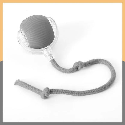 Silicone rolling ball cat toy showing red, green, and grey colour options with self-hi motion mechanism