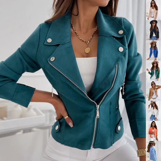Stylish women's zip-up lapel jacket with pockets in various colours