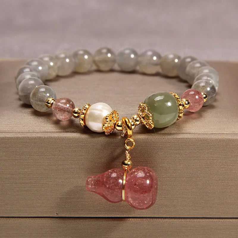 Korean-style multi-layer crystal bracelet for women with natural garnet and various gemstone pendants