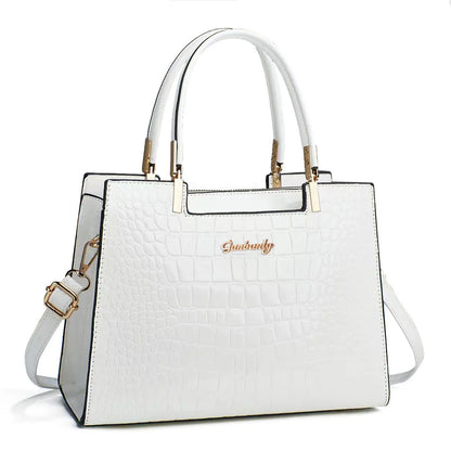 A medium-hard PU leather one-shoulder handbag in a horizontal square shape, shown in multiple colour options.