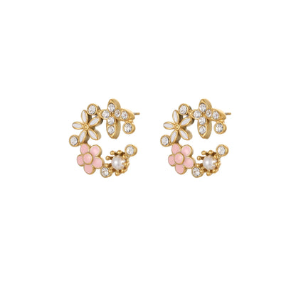 Colourful flower stud earrings with petal design made from 18K stainless steel