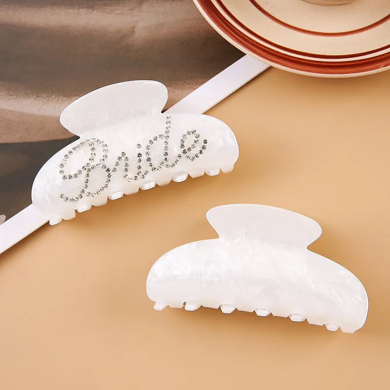10cm pink acrylic shark hair clip with multi-diamond spot drill decoration and barrette clasp