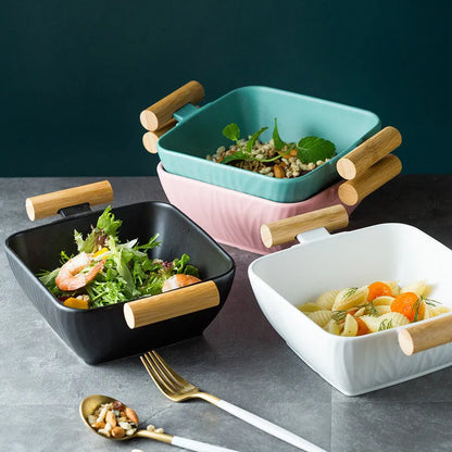 Irregular shaped porcelain ceramic bowl with lid in black, green, pink, or white colour options