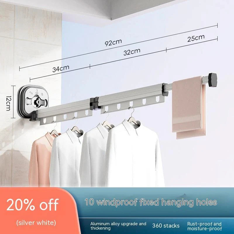 Aluminium suction cup folding clothes hanger with retractable drying rack
