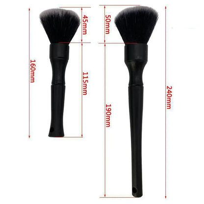 Black car detailing brush with soft pig hair bristles and PP plastic handle.
