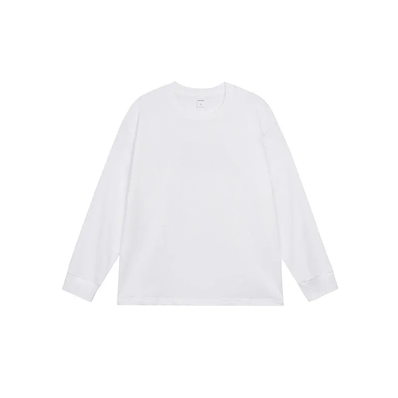 Men's loose fit solid colour cotton long sleeve t-shirt on a hanger