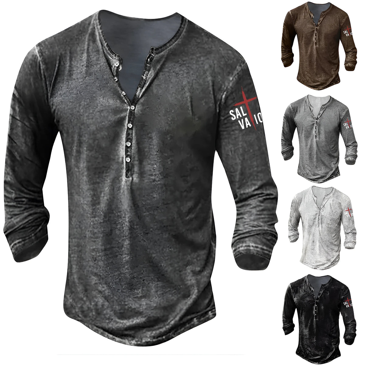 Plus size punk style pullover top with button-down collar and arm cross print, available in multiple colours and sizes.