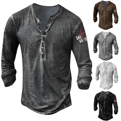 Plus size punk style pullover top with button-down collar and arm cross print, available in multiple colours and sizes.
