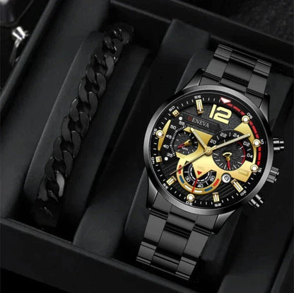 Stylish steel bracelet watch set with various color options for fashion-forward men