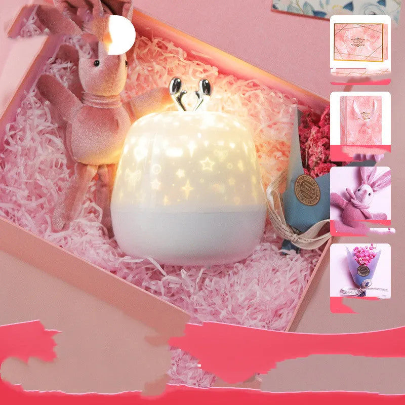 Children's starry sky LED projector with music, ABS shade, 3W, USB powered, 115.9 x 118.7 x 118.7 mm, with projection film and cable.