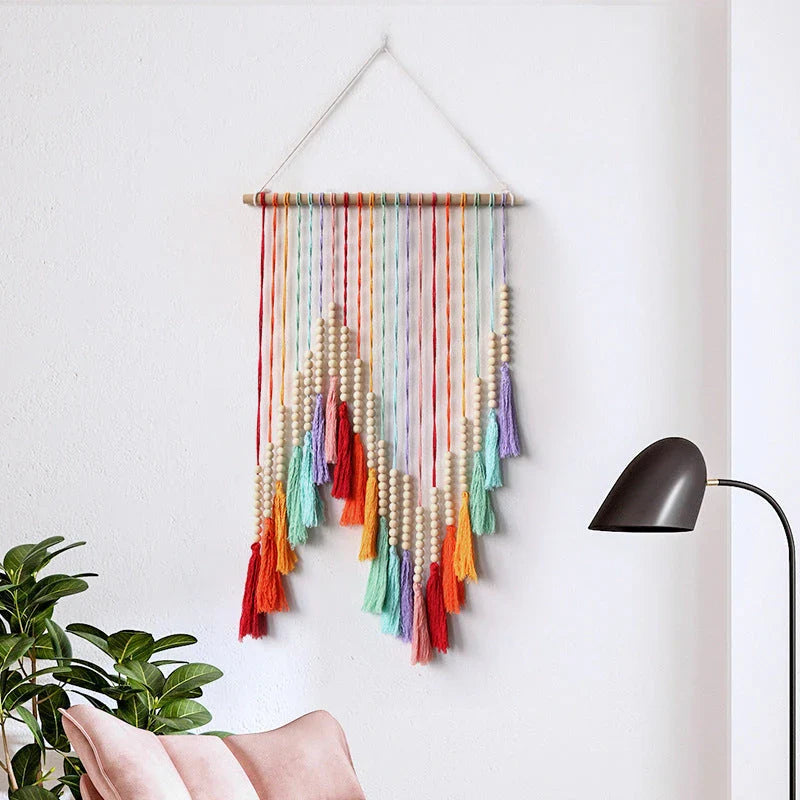 Handmade colourful tassel macrame wall hanging for home decoration