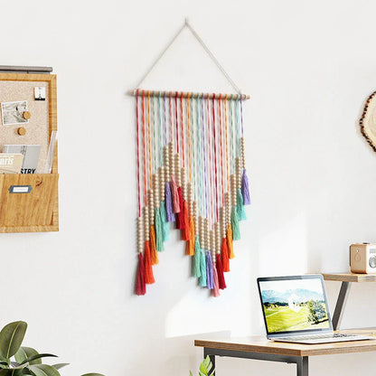 Handmade colourful tassel macrame wall hanging for home decoration