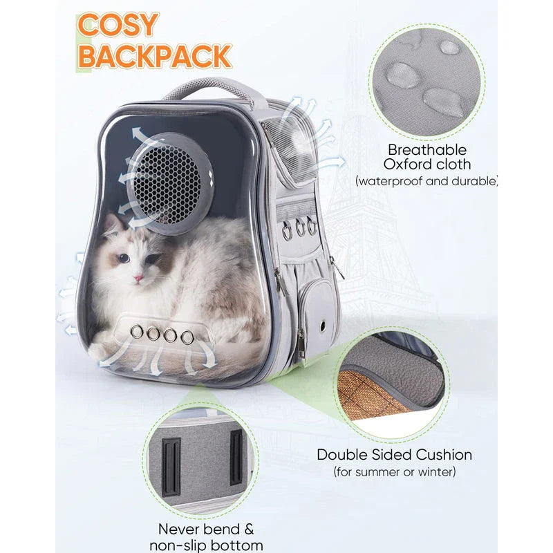 Breathable dog backpack with transparent window and breathable design for small pets