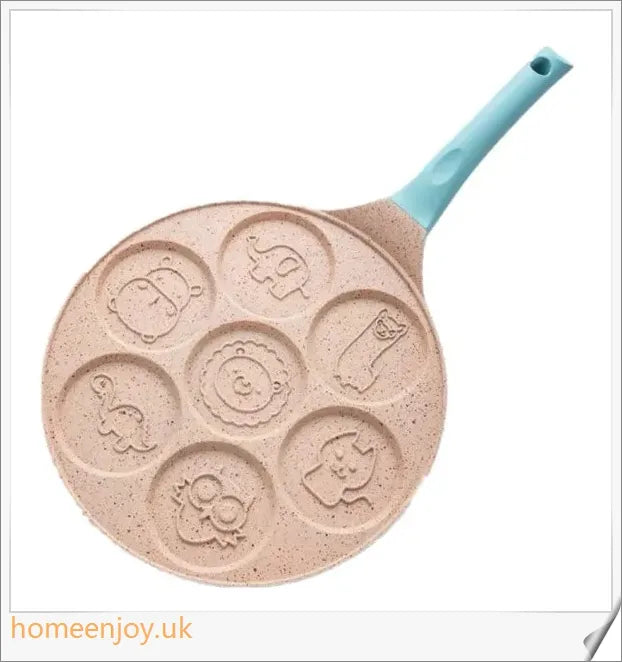 Aluminium Alloy Non-Stick Seven-Hole Breakfast Frying Pan with Silicone Handle and Concave Design for Even Heating
