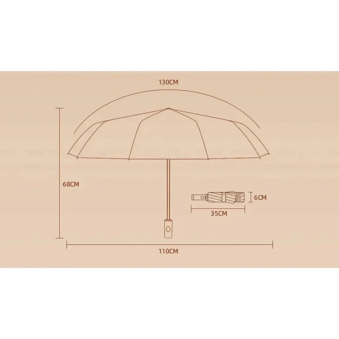 Auto-Open Reverse Folding Umbrella with reflective safety strip for visibility in low-light conditions