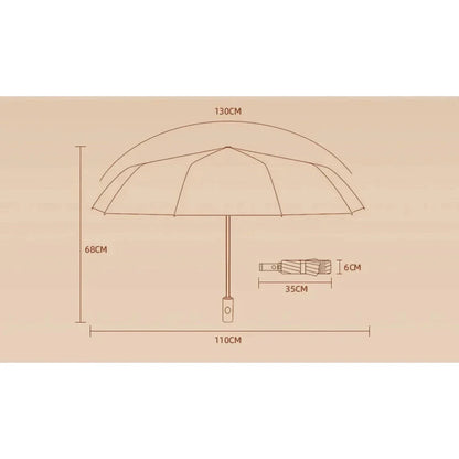Auto-Open Reverse Folding Umbrella with reflective safety strip for visibility in low-light conditions