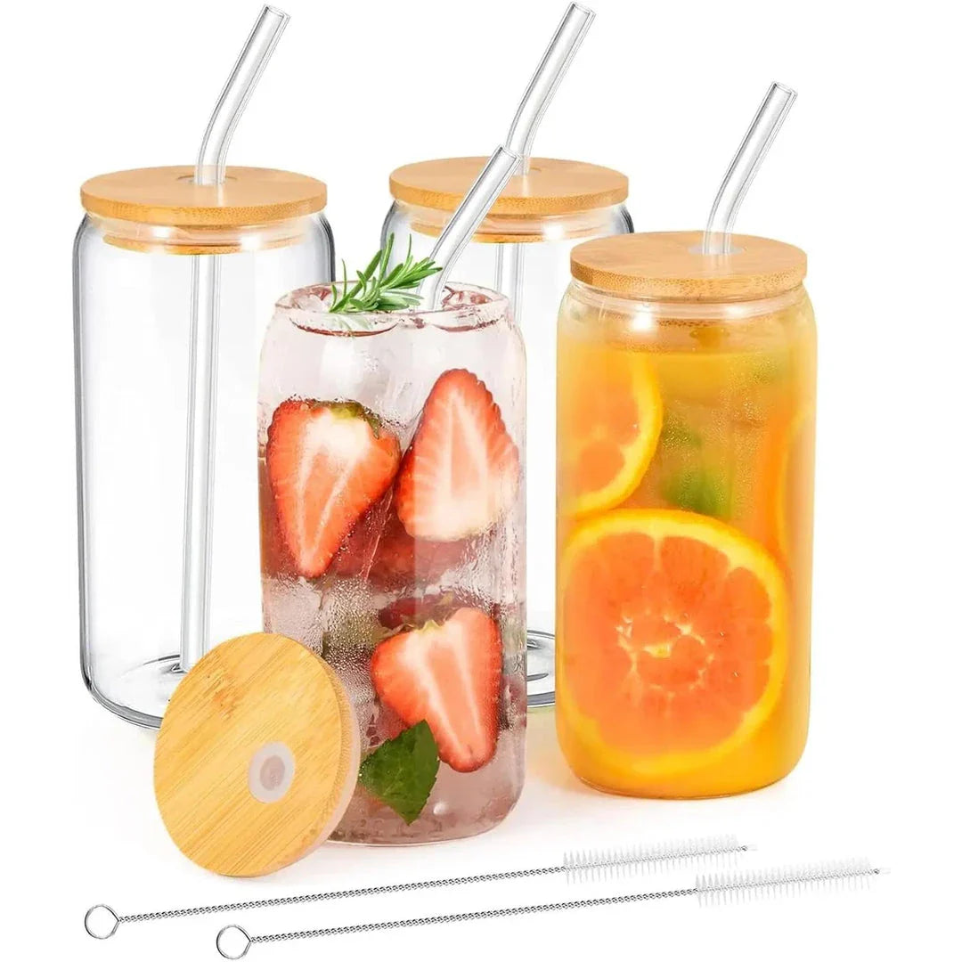 Stylish 18.6 oz glass cup with lid and straw in transparent design, perfect for iced coffee, bubble tea, and other cold beverages