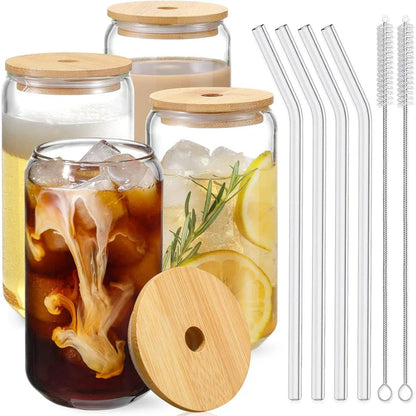 Stylish 18.6 oz glass cup with lid and straw in transparent design, perfect for iced coffee, bubble tea, and other cold beverages