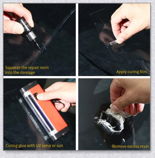 Windshield Repair Kit with Crack Glass Repair Fluid for easy DIY windshield repair