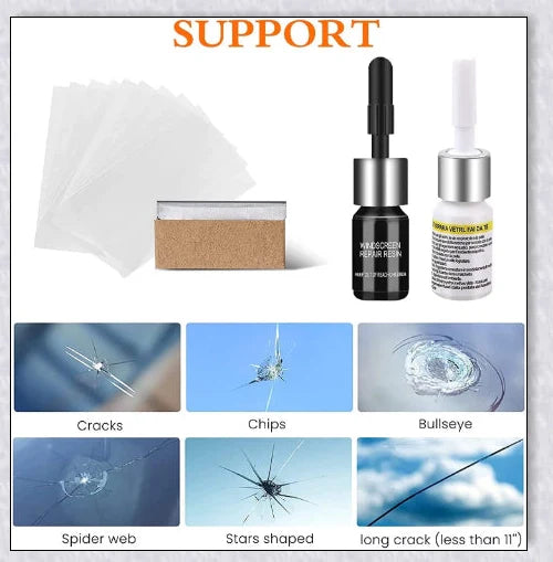 Windshield Repair Kit with Crack Glass Repair Fluid for easy DIY windshield repair