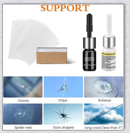 Windshield Repair Kit with Crack Glass Repair Fluid for easy DIY windshield repair