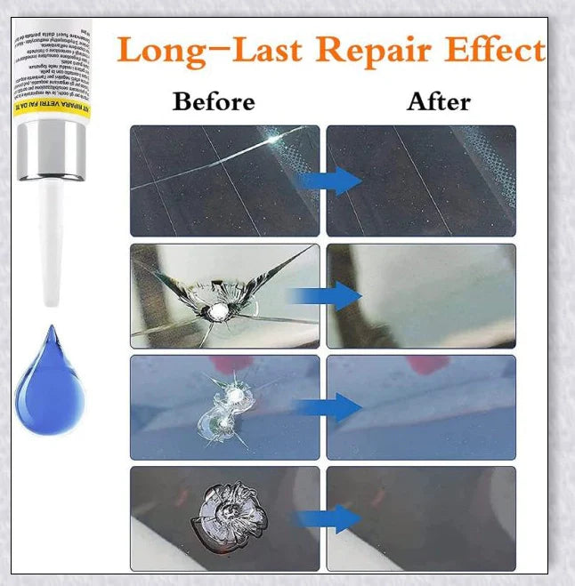 Windshield Repair Kit with Crack Glass Repair Fluid for easy DIY windshield repair